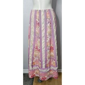 Vintage 1960s Pink Tapestry Skirt, Maxi Length, Floral, Lace, Saks Fifth Avenue